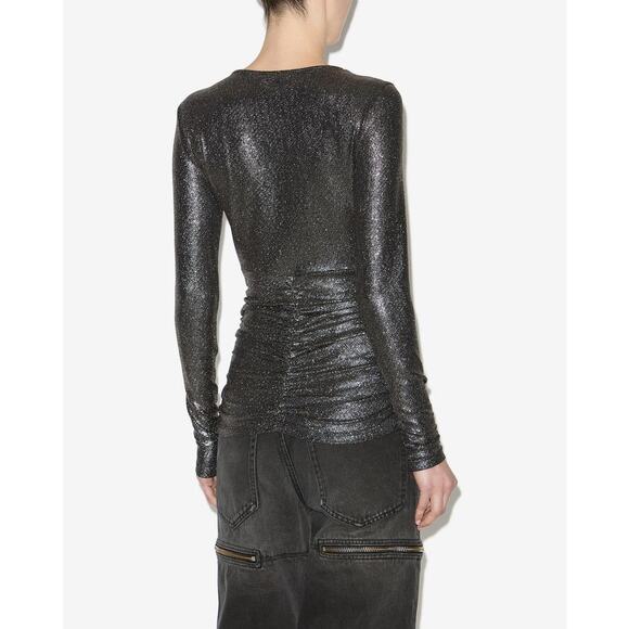 Isabel Marant Étoile Buffy Plunge Neck Metallic Top - Picture 3 of 11